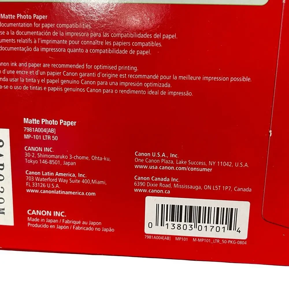 Canon Pixma Photo Paper Lot Matte MP-101 Glossy II PP-201 8.5x11 Inkjet Bundle